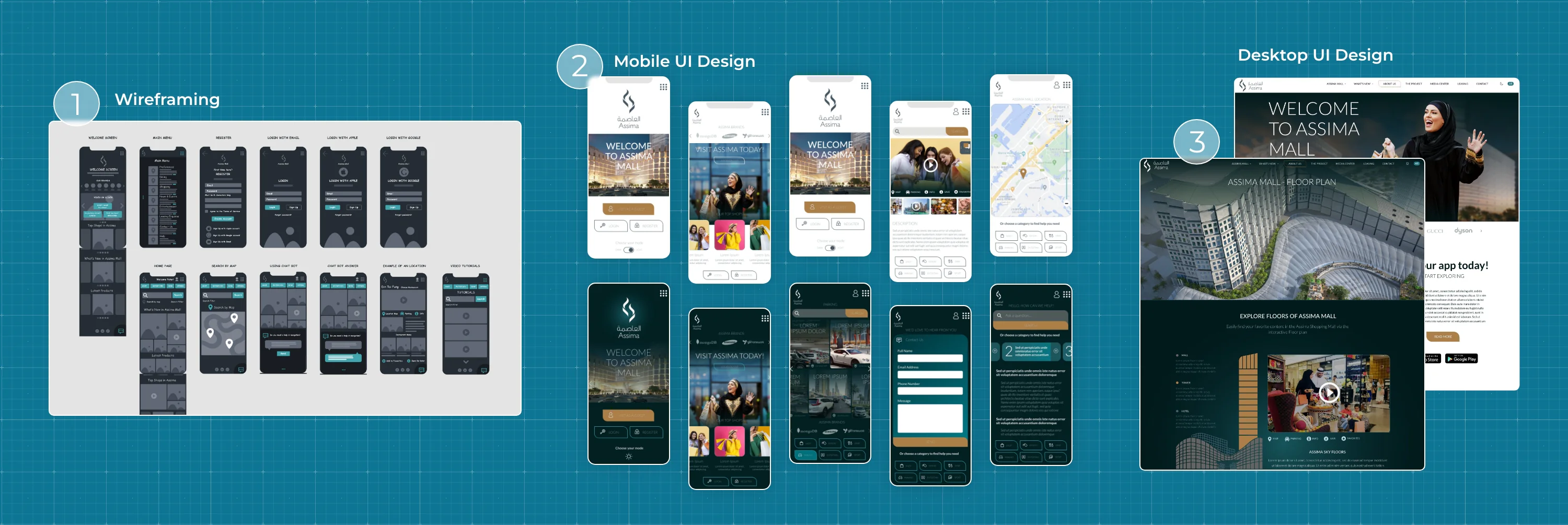 Assima Mall — Wireframing, Mobile UI Design and Desktop UI Design