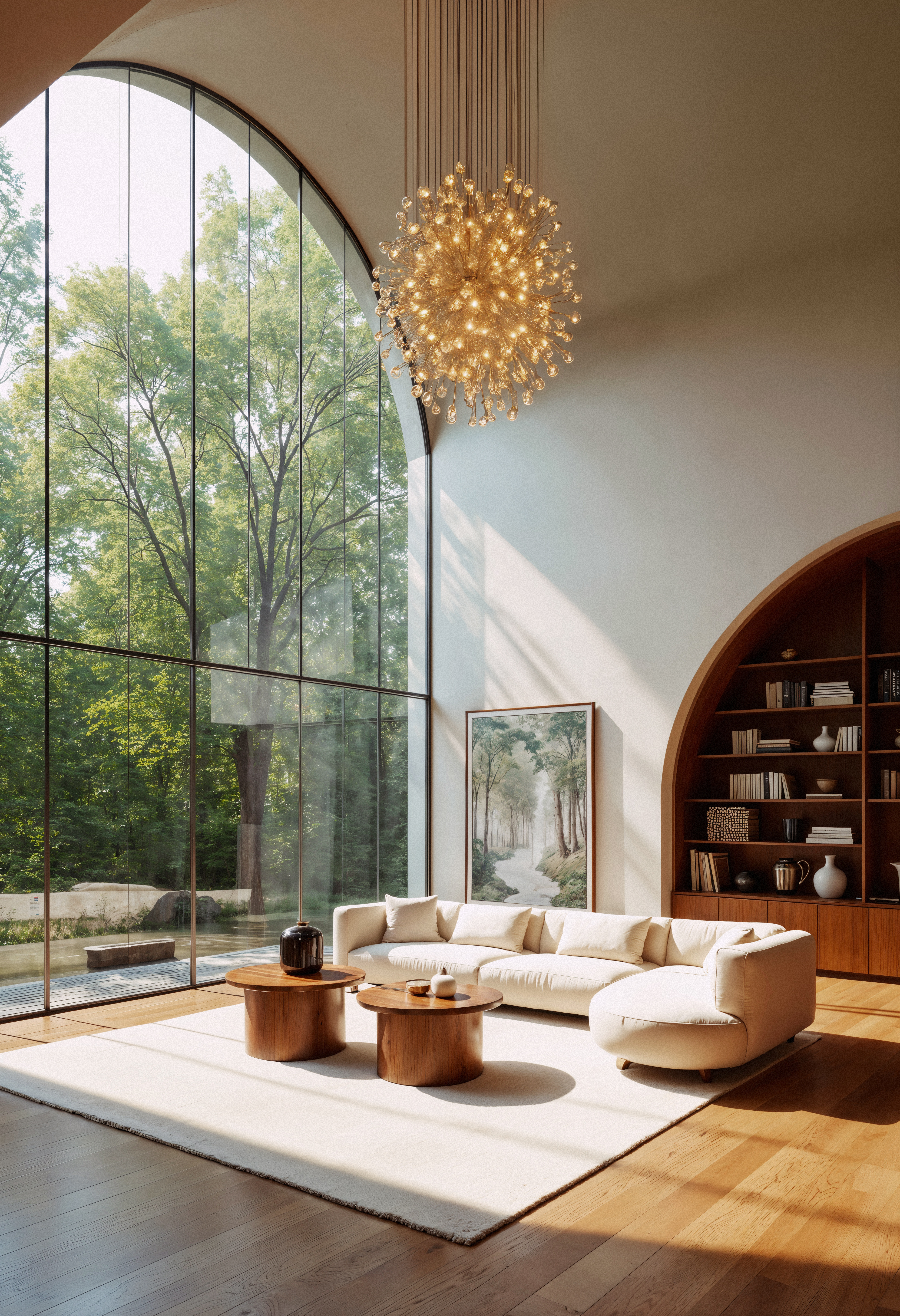 Luxury living room with forest view