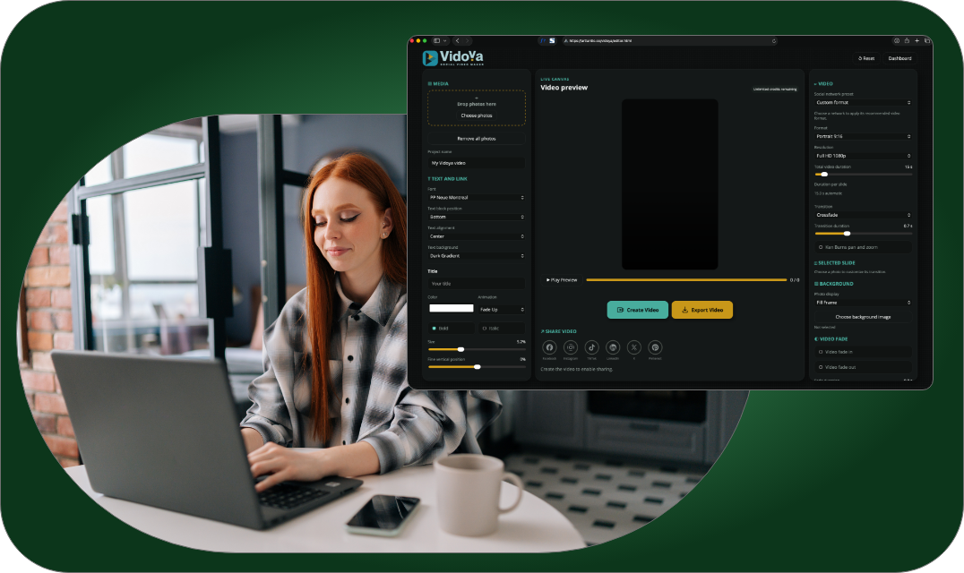 Design a social video in the Vidoya browser editor